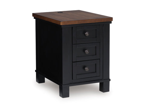 Brown and Black Three-Drawer Chairside Table with USB-A and USB-C