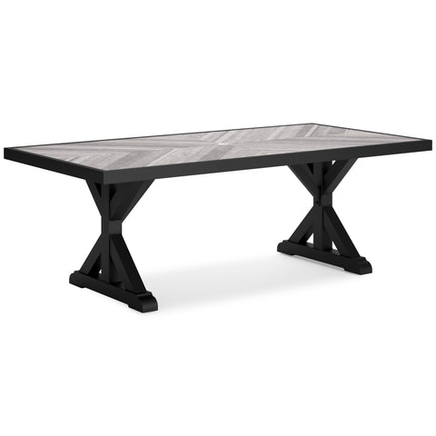 Black and Light Gray Outdoor Dining Table with Porcelain Top