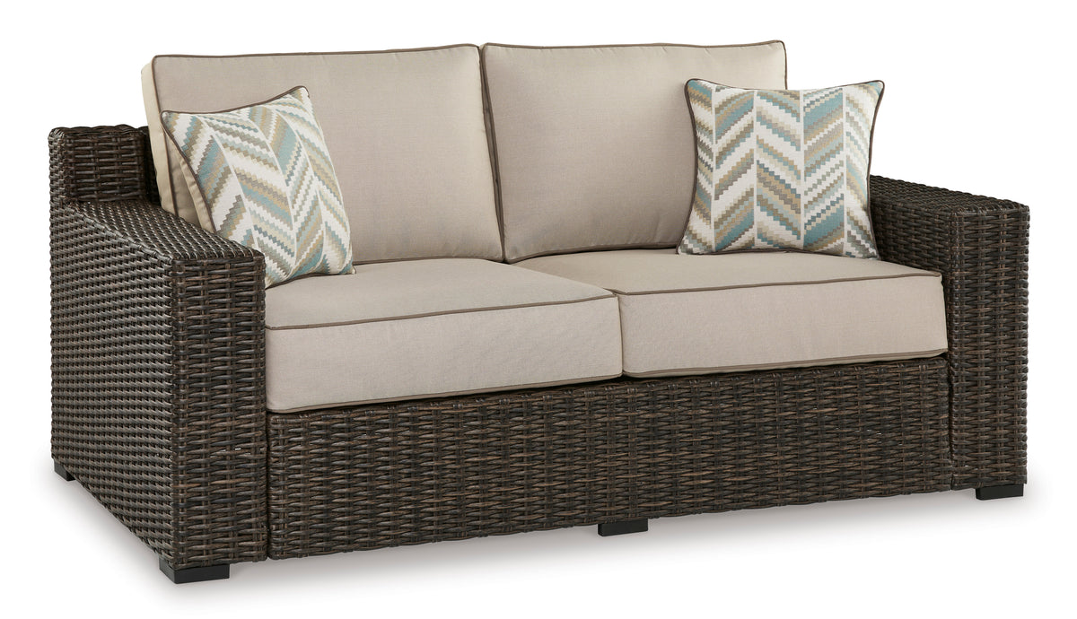 Brown Loveseat w/Cushion, full product view