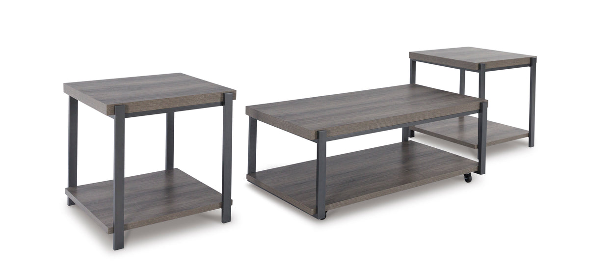 Gray/Black three-piece table set, full product view