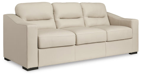 Leather-Match Sofa with Feather-Fiber Cushions in Almond