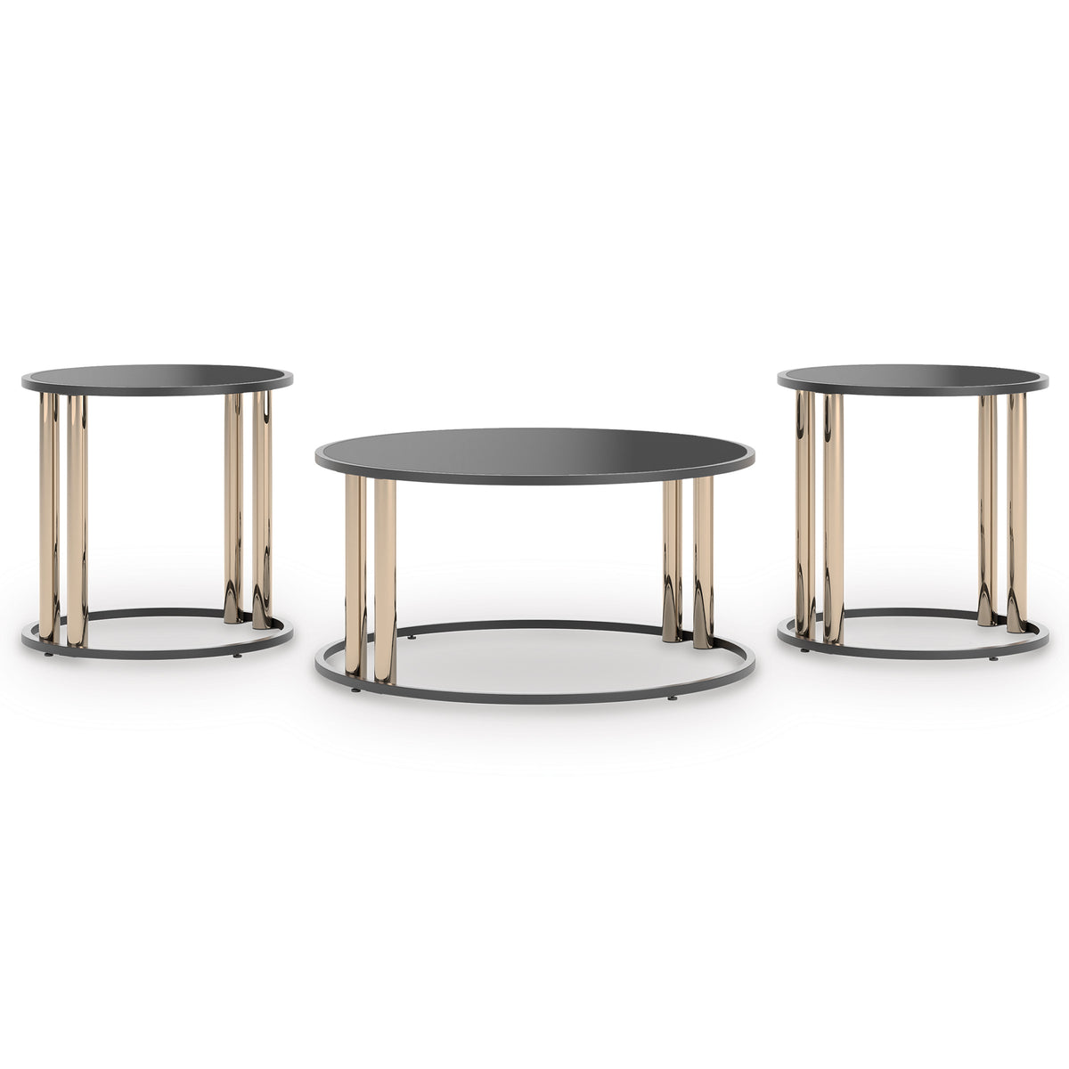 Black/Gold Finish three-piece table set, full product view