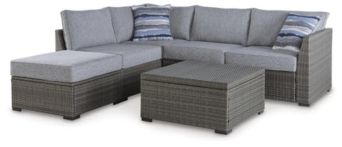 Gray Wicker Outdoor Sectional, Ottoman and Storage Table Set