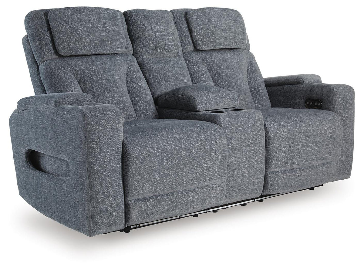 Steel, complete loveseat closed angle view
