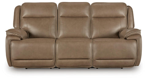 Leather-Match Power Reclining Sofa with USB-C in Sahara