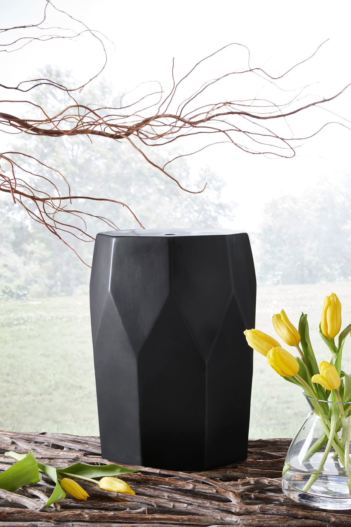 Black indoor outdoor stool, full product view