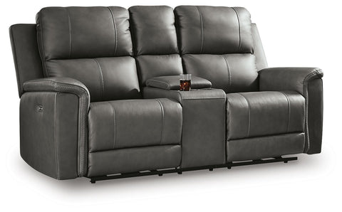 Leather-Match Power Loveseat with Console in Anchor or Espresso