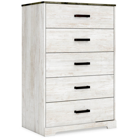 Whitewash Five-Drawer Chest with Charcoal Gray Top