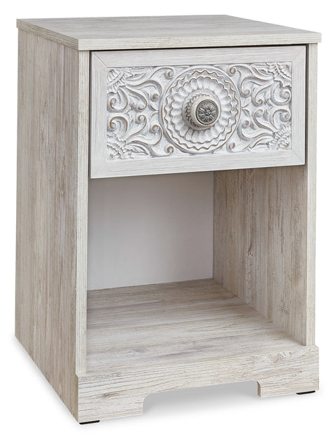Whitewash Medallion One-Drawer Nightstand with Open Cubby