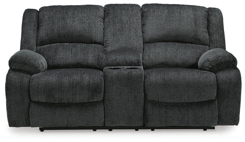 Bustle-Back Chenille Manual Loveseat with Console in Slate