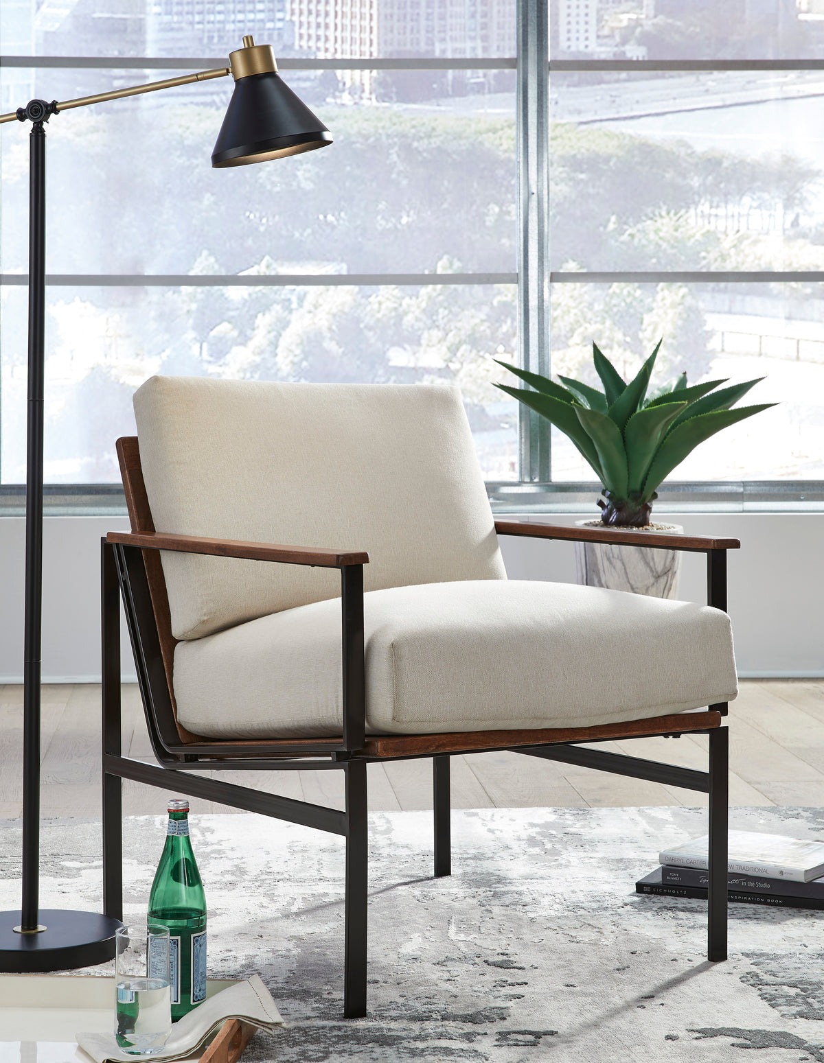 Ivory/Brown ivory and brown accent chair, full product view
