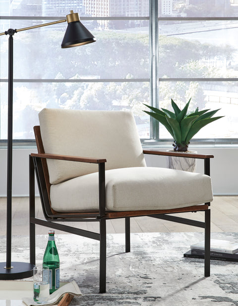 Tilden Ivory Accent Chair with Wood Arms and Metal Frame