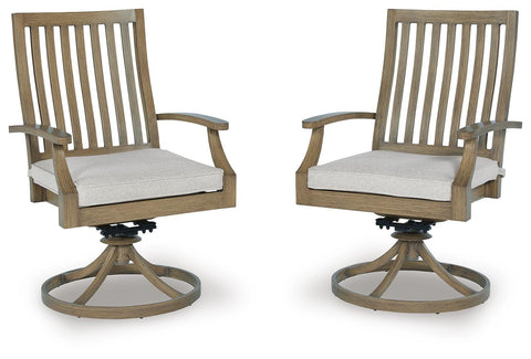 Brown Outdoor Swivel Rocking Chairs with Beige Cushions, Set of 2