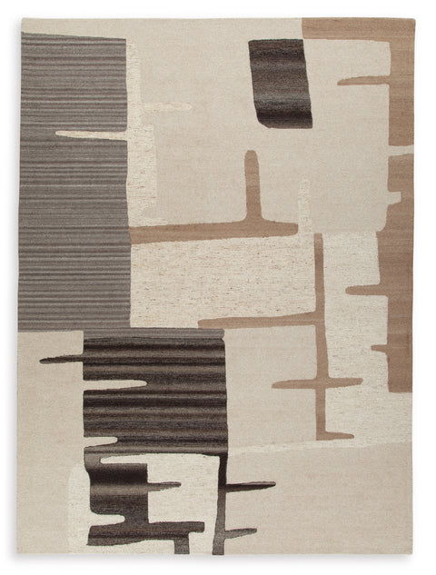 Beige and Brown Abstract Block Hand-Tufted Wool-Blend Rug