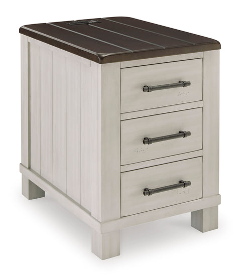 Gray and Brown Three-Drawer Chairside Table with USB Charging