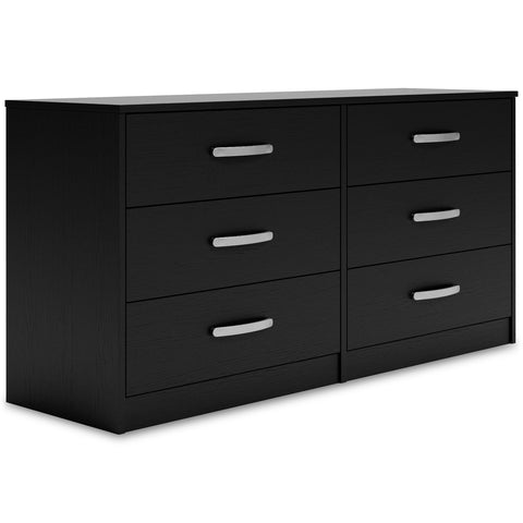 Matte Black Six-Drawer Dresser with Nickel-Tone Pulls