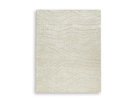 Beige and Tan Flowing Grid Hand-Tufted Wool Bamboo Blend Rug