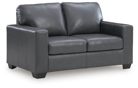Clean-Line Leather-Match Loveseat in Admiral or Caramel