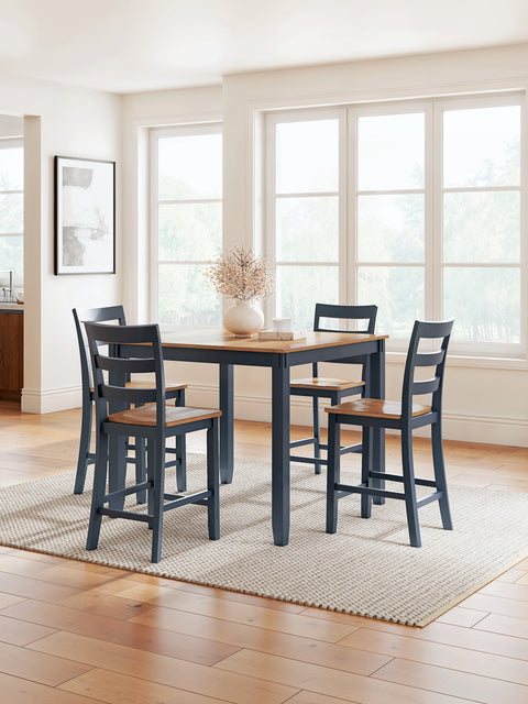 Two-Tone Square Counter Dining Set with Four Stools