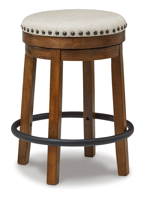 Upholstered Backless Swivel Counter Stool with Nailhead Trim