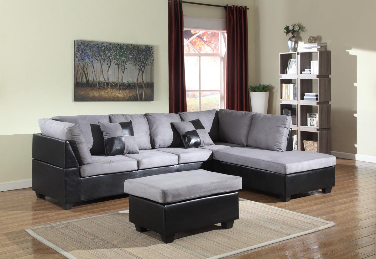 U5014 GREY/BLACK SECTIONAL WITH OTTOMAN The RoomStyle Furniture