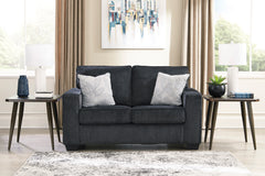 Dark Gray track-arm loveseat, room scene; styling accessories not included - 7