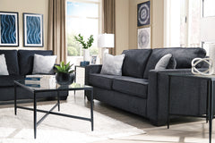 Dark Gray track-arm sofa and loveseat, room scene; styling accessories not included - 12