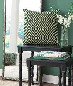 19-Inch Green and Ivory Geometric Pillows — Set of 4, single pillow in room setting - 2