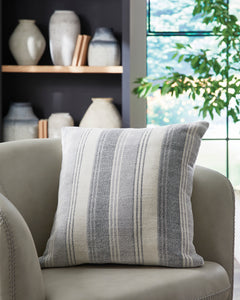 20-Inch Blue Gray and White Striped Pillows — Set of 4, single pillow in room setting - 2