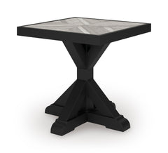 22-Inch Square Porcelain-Top Outdoor Side Table with Black X-Leg Base, front angle - 1