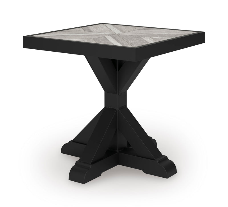 22-Inch Square Porcelain-Top Outdoor Side Table with Black X-Leg Base
