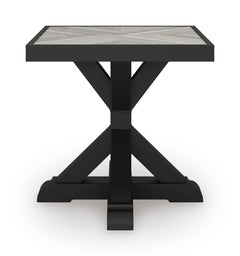 22-Inch Square Porcelain-Top Outdoor Side Table with Black X-Leg Base, front view - 2