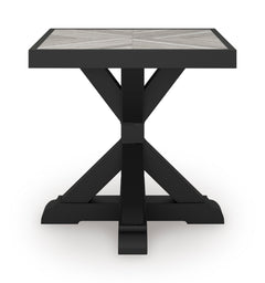 22-Inch Square Porcelain-Top Outdoor Side Table with Black X-Leg Base, side view - 4