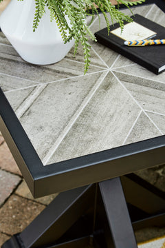 22-Inch Square Porcelain-Top Outdoor Side Table with Black X-Leg Base, material and construction detail - 5