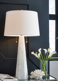 23-Inch White Alabaster and Resin Table Lamp with Pull Chains, room setting - 2