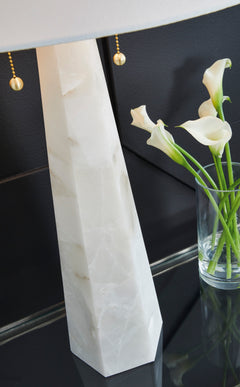 23-Inch White Alabaster and Resin Table Lamp with Pull Chains, lamp detail - 3