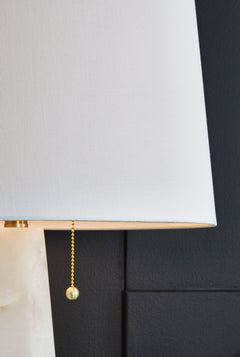 23-Inch White Alabaster and Resin Table Lamp with Pull Chains, fabric shade detail - 5