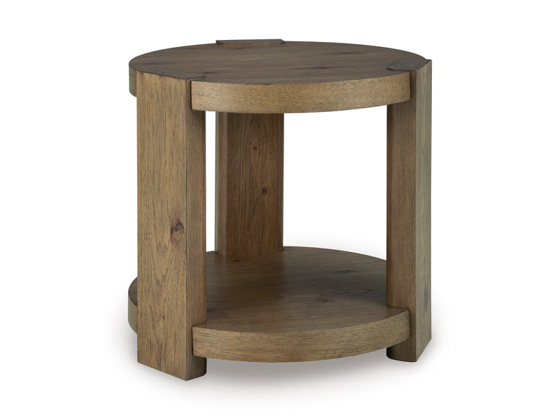 24-Inch Round Light Oak Veneer End Table with Lower Shelf