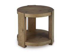24-Inch Round Light Oak Veneer End Table with Lower Shelf, alternate angle - 3