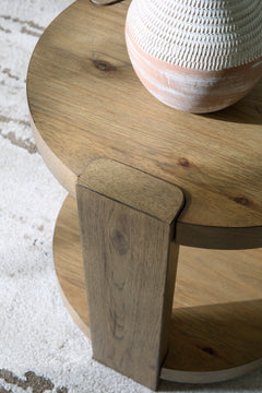24-Inch Round Light Oak Veneer End Table with Lower Shelf, construction detail - 4