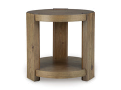 24-Inch Round Light Oak Veneer End Table with Lower Shelf, front view - 5