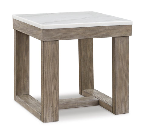 24-Inch Square Natural Marble End Table with Brown Base