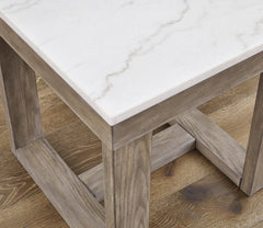 24-Inch Square Natural Marble End Table with Brown Base, material detail; accessories excluded - 2