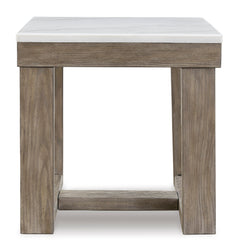 24-Inch Square Natural Marble End Table with Brown Base, front view; accessories excluded - 3
