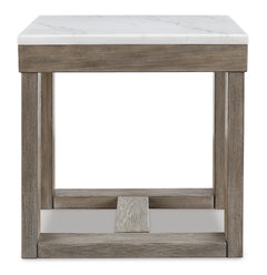 24-Inch Square Natural Marble End Table with Brown Base, side view; accessories excluded - 4