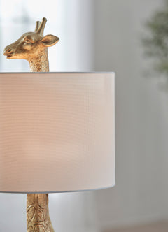25-Inch Goldtone Giraffe Table Lamp with Drum Shade, fabric shade detail - 5