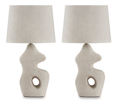 26-Inch Beige Sculptural Table Lamps with Oval Shades — Set of 2, matching pair included - 1