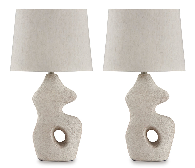 26-Inch Beige Sculptural Table Lamps with Oval Shades — Set of 2