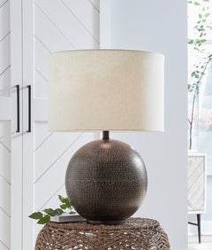 26-Inch Black and Goldtone Metal Table Lamp, room setting - 2