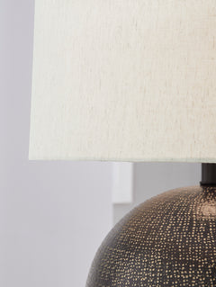 26-Inch Black and Goldtone Metal Table Lamp, fabric shade detail - 5